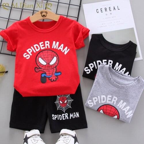 Summer 2020 New Spider-man Print Short-sleeved Shorts Childrens Clothing Baby Fashion Suit Boys Short-sleeved Two-piece Suit