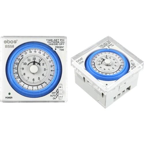 TB37 230V OBOS Brand 24H Time Switch Small Body Mechanical Switch with 96 Times on /off Per day Minimum Setting Unit 15 Mins