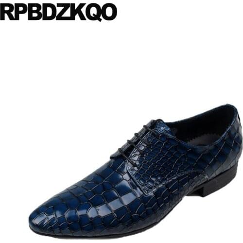Alligator Python Leather Men Blue Dress Shoes Italy Wedding Snake Italian Crocodile Snakeskin Oxfords Skin Pointed Toe Formal
