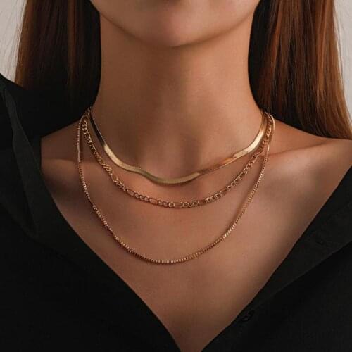 Gold Layered Set Minimalist Choker Chain Necklace Layering Chain Punk Jewelry Crescent Mujer Layers Necklace Gift For Friendship