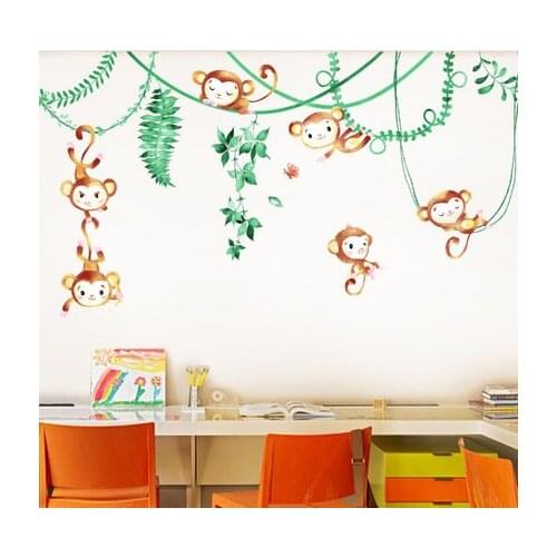 Wall Stickers Witty Lovely Watercolor Monkey Kids Room Decoration Kindergarten Stairs Aisle Wall Decals Poster Animal Wall Decor