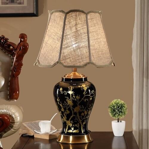 New Chinese Retro Black White Ceramic Table Lamp For Living Room Study Bedroom Bedside Lamp Night Light Simple Decorative Lamp