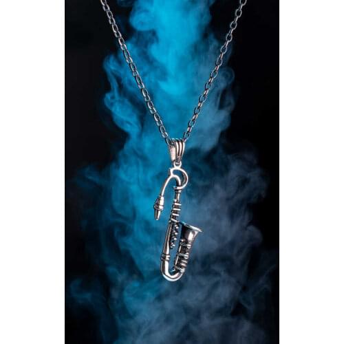 925 Sterling Silver Saxophone Pendant Necklace Mens Pendant Necklace Musician Saxophone Mens Chain Necklace Mens Necklace