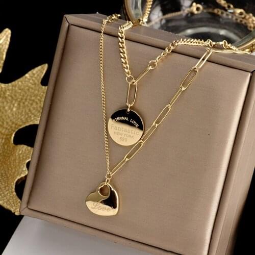Titanium steel fashion new simple temperament round card love senior sense necklace cold wind minority design collarbone chain