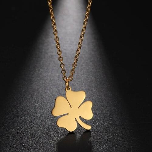 Skyrim Lucky Four Leaf Clover Necklace Stainless Steel Gold Color Necklaces Charms for Women Girls Fashion Jewelry Wholesale