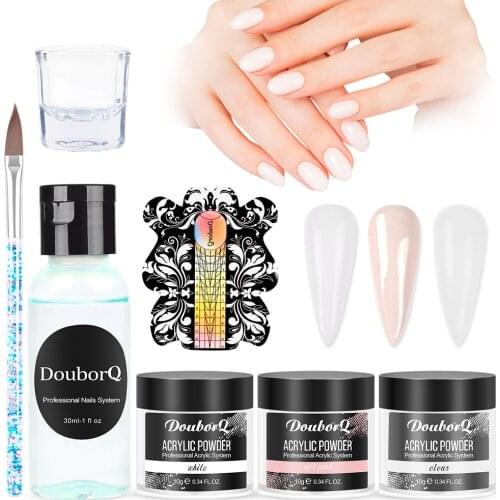 Professional 7pcs Acrylic Nail Art DIY Kit Liquid Powder Clear White Pink Monomer Acrylic Liquid Tool Nail Crystal Set Nail Art