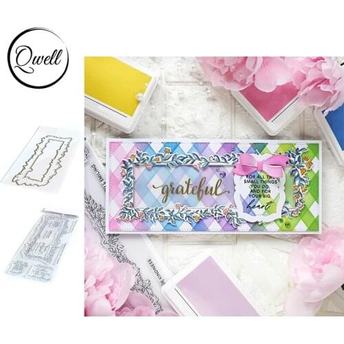 QWELL Foliage Border Metal Cutting Dies With Coordinating Clear Stamps Thank You Fine Artistic Words DIY Scrapbooking 2020