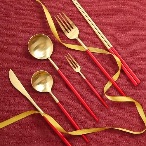 Luxury Stainless Steel Cutlery Set Dinner Fork Knife Dessert Spoons Fruit Forks Chopsticks Tableware Home Restaurant Supplier