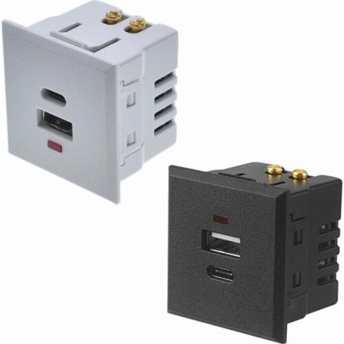 USB+Type -C AC Power Socket Embedded Desktop Receptacle DC Charging Power Panel Module Outlet 5V 220V With LED Indicator