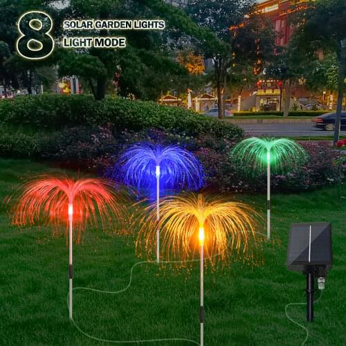 4 in 1 Solar Powered Garden Lights Outdoor Fireworks Lamp Jellyfish Fiber Optic Night Lamp Landscape Lawn Garden Holiday Decor