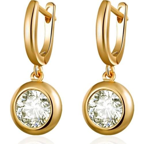Simple Round Cubic Zirconia Drop Earrings for Women Gold Silver Color CZ Dangle Earring Korean Fashion Jewelry Gifts for Girls