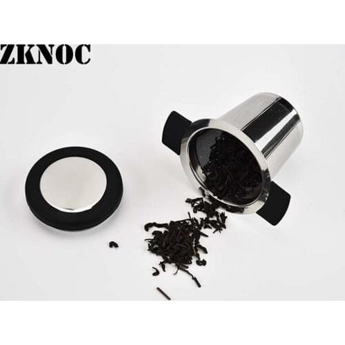 Stainless Steel Reusable Tea Leaf Infuser Strainer Teapot Spice Filter with Long Handles Tea Lid