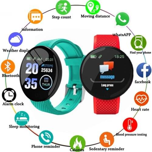 2021 New D18 Full Touch Smart Watch Men Women Sports Clock IP67 Waterproof Heart Rate Monitor Smartwatch For IOS Android Phone