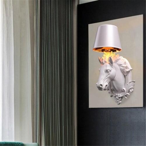 Modern Industrial Decor Wall Lamp Creative Resin White/black Horse Bedroom Wall Light Fashion Simple Hotel Hallway Bedside Lamp
