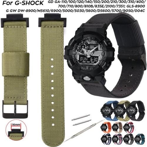 Sports Nylon Watch Strap for Casio G-SHOCK GA-110 400 GD100 Band DW-6900 G-5600 GW-M5610 GLS8900 16mm Replacement Watchband