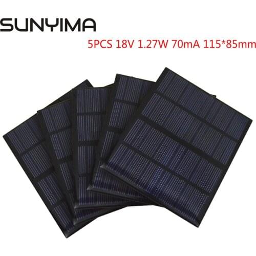SUNYIMA 5Pcs 18V 1.27W 70mA Polycrystalline Solar Panel DIY Battery Power Charge Module 115*85mm Mini Sunpower Solar Cells