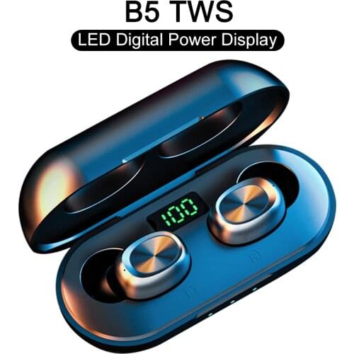 B5 TWS Wireless Earphones Bluetooth 5.0 Earbuds Waterproof 9D Stereo Music Headset LED Display with Micphone
