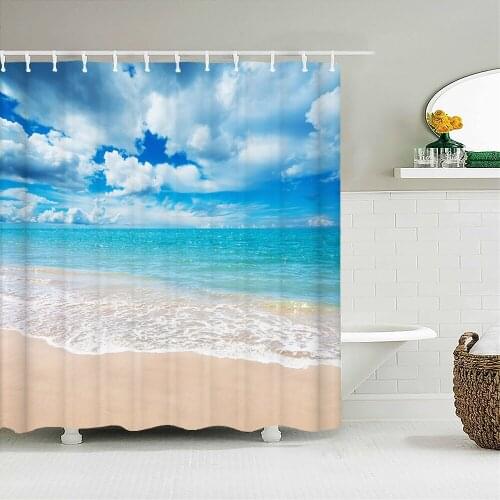 Sunny Beach Scenery Waterproof Shower Curtains Sea Beach landscape Printing Bathroom Curtain With Hooks Decor Bath Screen