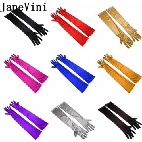 JaneVini 2018 Hot Sale Satin White Bridal Gloves Long 21" Prom Evening Dress Gloves Women Wedding Bride Gloves Accessories Black