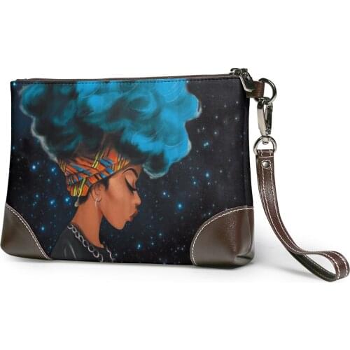 NOISYDESIGNS Women Envelope Clutch Handbag Women Black Art African Girl Print Genuine Leather Hand Bag Wallet Females Coin Purse