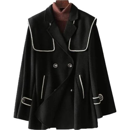 Women 2021 Suit Collar Wool Double-Sided Woolen,Jacket Womens Spring Fashion New Woolen Coat Female Casual Mid-Length Coat A584