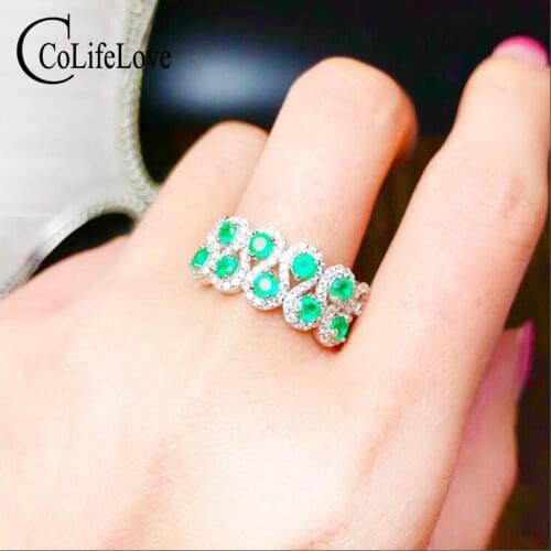 Baroque silver emerald ring for party 9 pcs natural Colombia emerald silver ring solid 925 silver emerald jewelry gift for woman