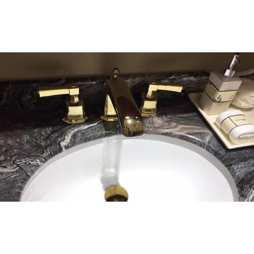 Gold Color Luxury 8" Widespread Ceramic Valve Three Holes lavatory Bathroom washbasin Sink Faucet Mixer tap deck mounted New