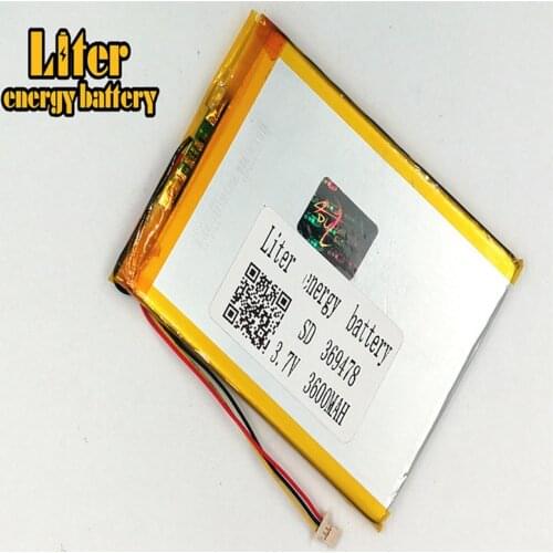 1.0MM 3pin connector 369478 Rechargeable tablet pc 7 inch LiPo 3.7v 3600mAh lithium ion polymer battery
