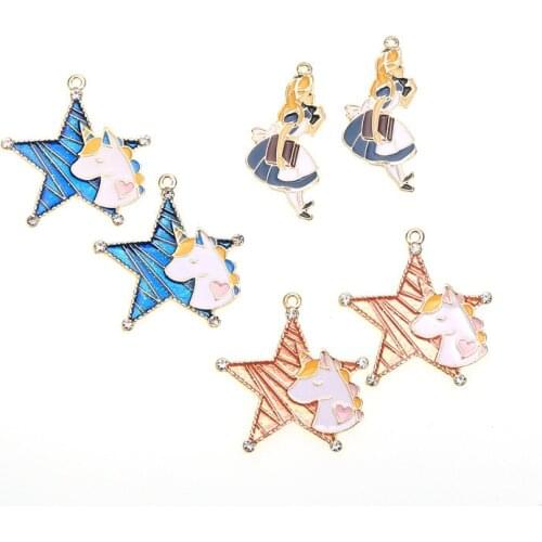 10pcs/Lot Star Unicorn Princess Diy Handmade Oil Enamel Charms Design for Jewelry Making Earring Bracelet or Necklace