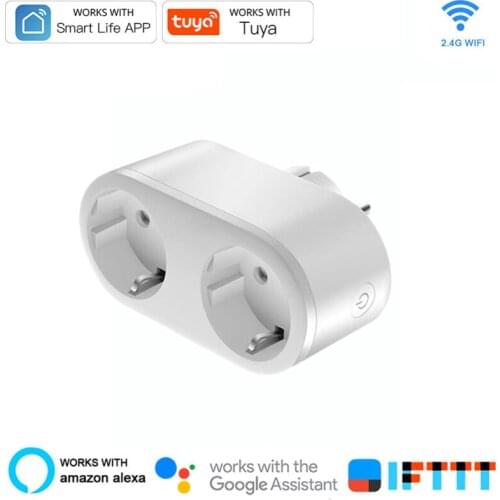 Wireless Plug WiFi EU Dual Socket Remote Control 2 in 1 Electrical Sockets Outlet Smartlife Works with Alexa Google Home