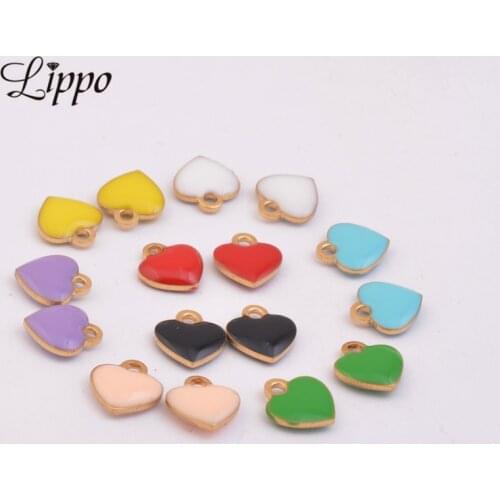 30pcs Copper Heart Enamelled charms Metal Gold Color Enamel Two-sided shuttles Pendant Jewelry Accessories Findings