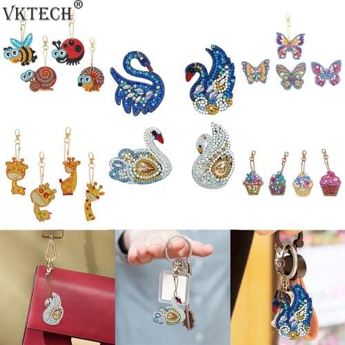 4pcs Swan DIY Full Drill Special Shaped Diamond Painting Keychain Keyring Gift Women Bag Decoration Pendant Diamond Embroidery