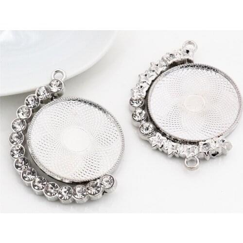 5pcs 30mm Inner Size Rotation Double Side Two Style Rhodium color Rhinestones Cabochon Base Setting Charms Pendant