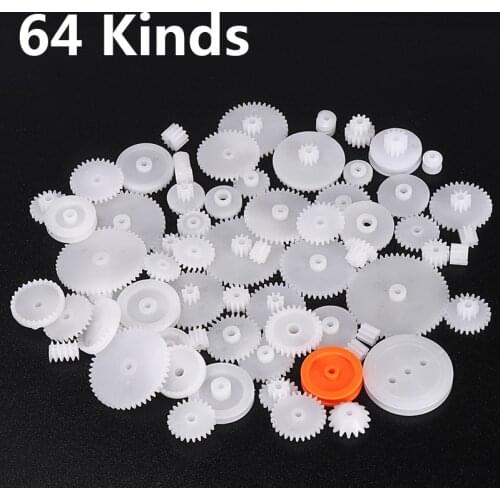 64pcs Plastic Gears White Shaft Single Double Layer Crown Worm Gears Cog Wheels DIY Combination Parts