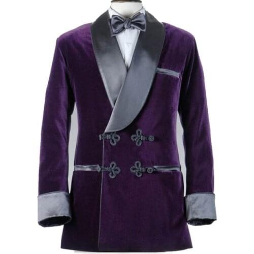 Velvet Men Smoking Suit Smoking Jacket Only Groom Tuxedos Slim Groom Suit Party Double Breasted Winter Blazer Chinese Button