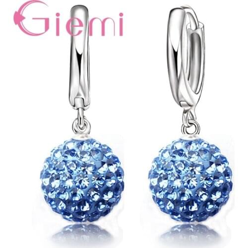 Big Promotion Shiny Jewelry 925 Sterling Silver Austrian Crystal Pave Ball Lever Back Earring for Women Girls Daily Gifts