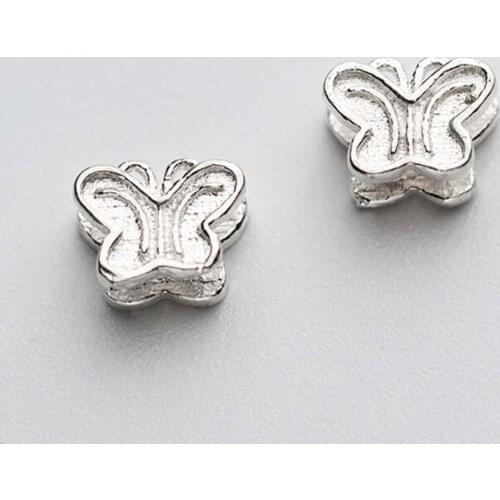 2pcs/lot 925 Sterling Silver Double Side Pretty Butterfly Charm Loose Beads Women S925 Silver Space Beads DIY Jewelry Accessory