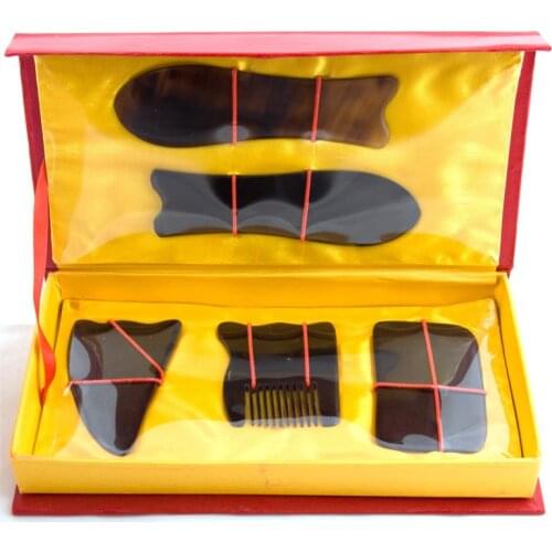 Gua Sha Acupuncture Massage Tool Chinese Natural Oxhorn Scraping Tools Set