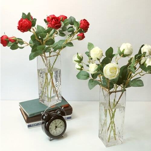 Artificial Flowers single Long Branch Flowers Bouquet Beautiful White Silk Roses Wedding Home Table Decor Arrange Fake Flower
