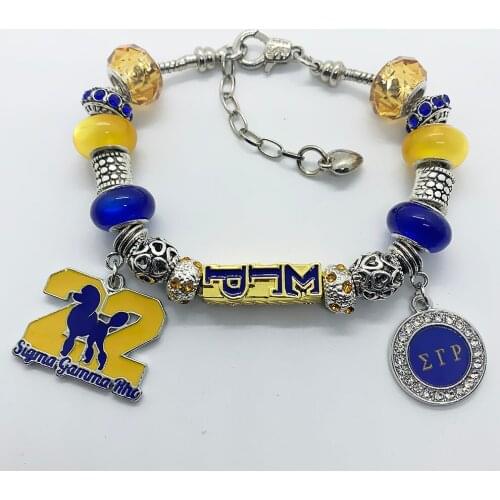 Exquisite handmade DIY enamel metal SIGMA GAMMA RHO pendant big hole beads bracelet sorority society best gift souvenir bangle