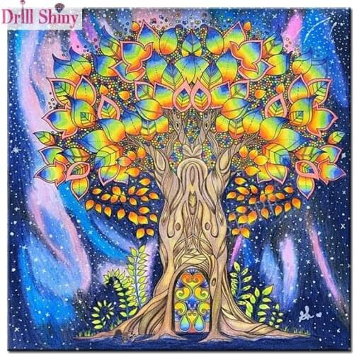 Picture of diamond mosaic cross Sky tree house stitch crystal round diamond painting full diamond embroidery needlework decor