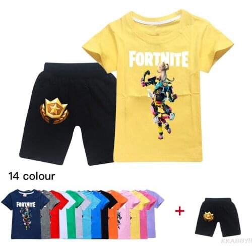 Fortnites New Boys Girl Clothes Set Cartoon Printed Kids Short Tshirt + Pants Fashion Children Clothes Suit
