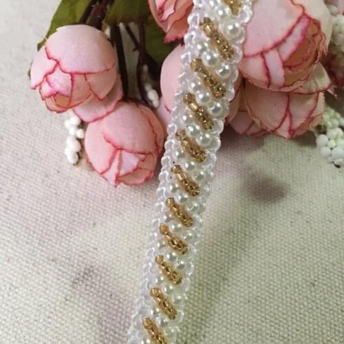 3 Yards 1cm Gold Pearl Lace Trim, Braid Beaded Trim, Garment Accessory, Collar Lace