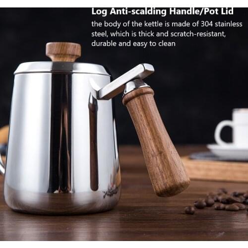 Wooden Handle Drip Kettle 350ml 600ml Coffee Tea Pot Food Grade Stainless Steel Gooseneck Drip Kettle Swan Neck Mouth Kitchen