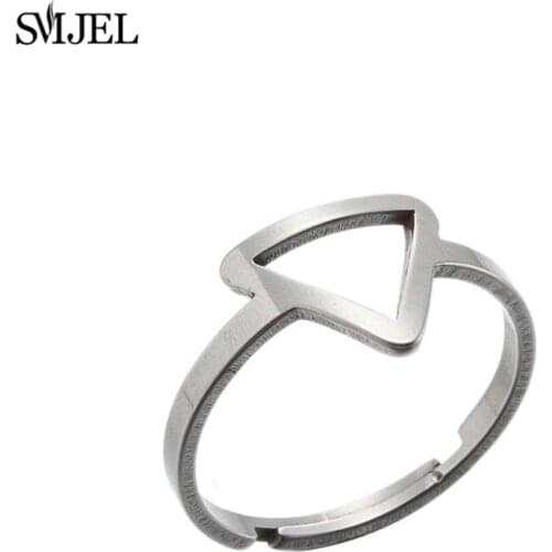 Minimalist Stainless Steel Jewelry Gold Color Geometry Openwork Triangle Finger Rings Adjustable Hollow Heart Ring Party Gift