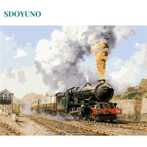 SDOYUNO Painting by numbers On Canvas diy Train Frameless 60X75cm Room Decoration pictures by numbers Digital Painting