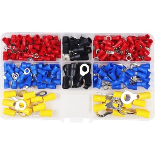 200pcs RV Electrical Ring Terminal Crimp Connector Kit Set With Box,Copper Wire Insulated Cord Pin End Butt