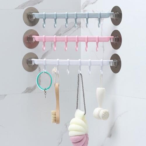 6 Hooks Bathroom Wall Towel Holder Self Adhesive Hanging Nail-free Rack Strong Paste Hooks Key Hooks Kitchen Storage Organizer