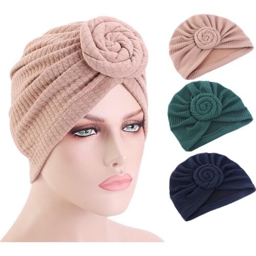 New Cotton Knot Turban Headwrap Headwear Bonnet Solid Stretch Bandana Lined Beanie Hat Hair Accessories For Women