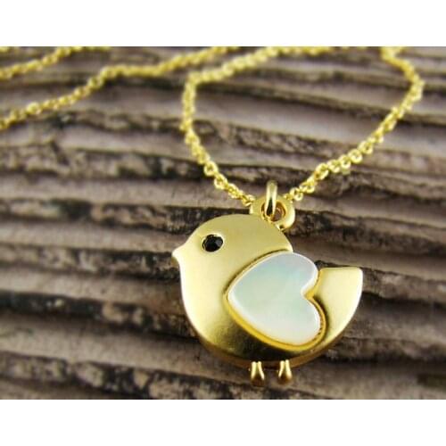 DANGGAO New Listed Womens Animal Lovely Heart Bird Pendant choker for women girls Mother of Pearl Heart Chain necklace